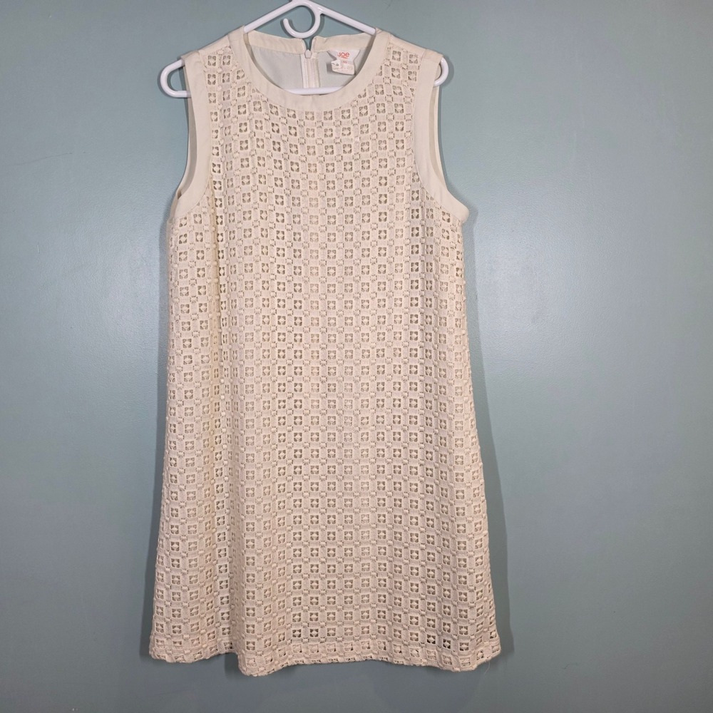 Joe Fresh Cream Eyelet Lace Sleeveless Shift Dress Ivory Geometric Mini Size 10